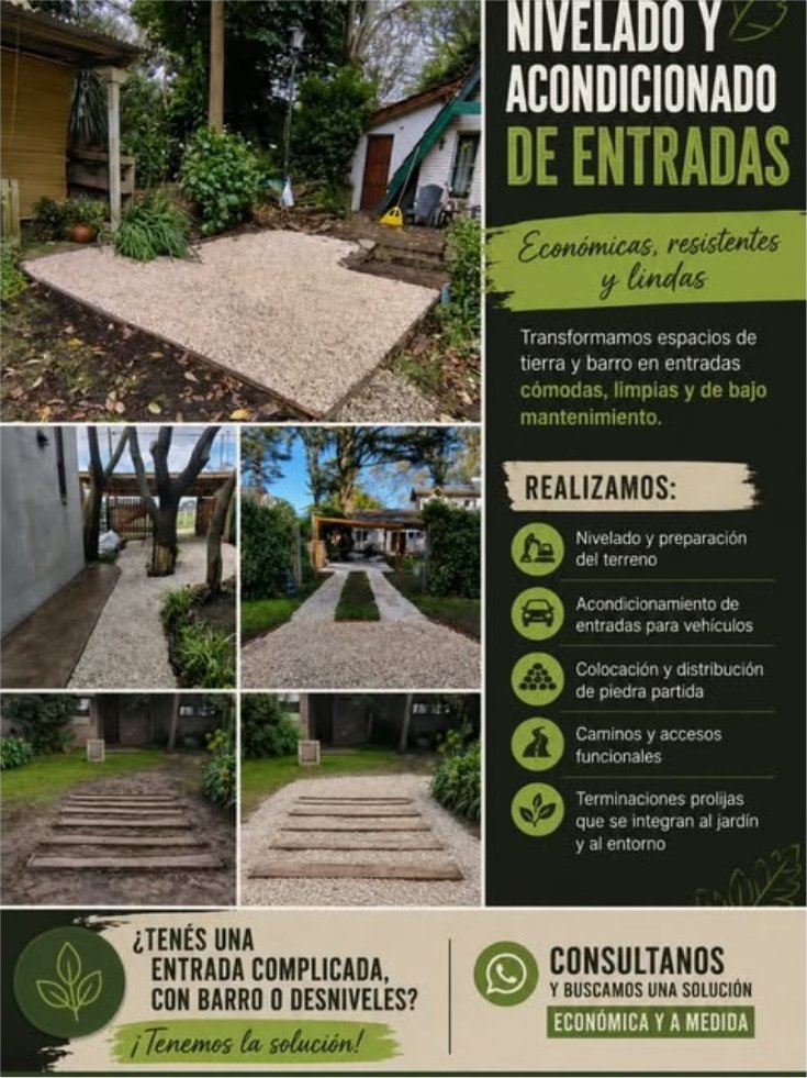 Ejemplos de caminos y entradas niveladas con piedra partida